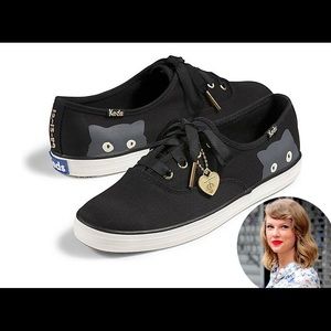Taylor Swift Sneaky Kitty Cat Keds gold birthday and gold heart embellishment